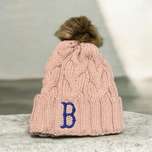 Boston Red Sox pink Beanie with Blue “B” complete with trendy Pompom